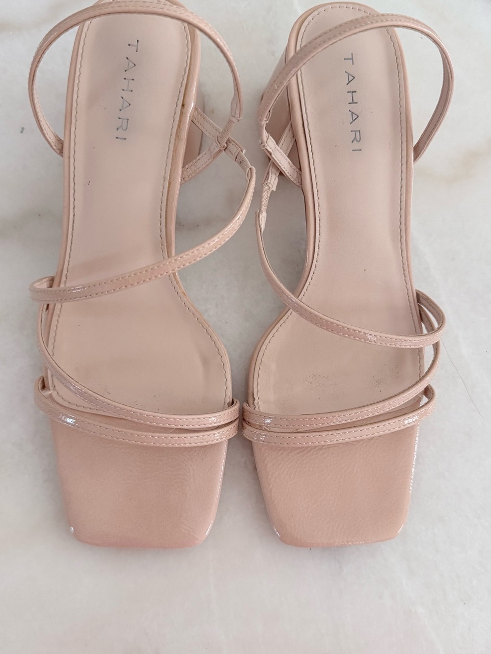 Tahari Blush Nude Strappy Square-Toe Heels